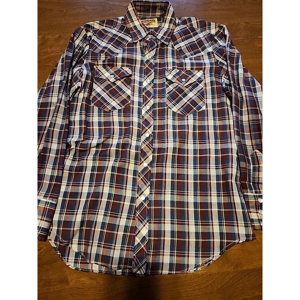 Vintage Authentic Western Youngbloods Shirt Medium Plaid Pearl Snap Cowboy